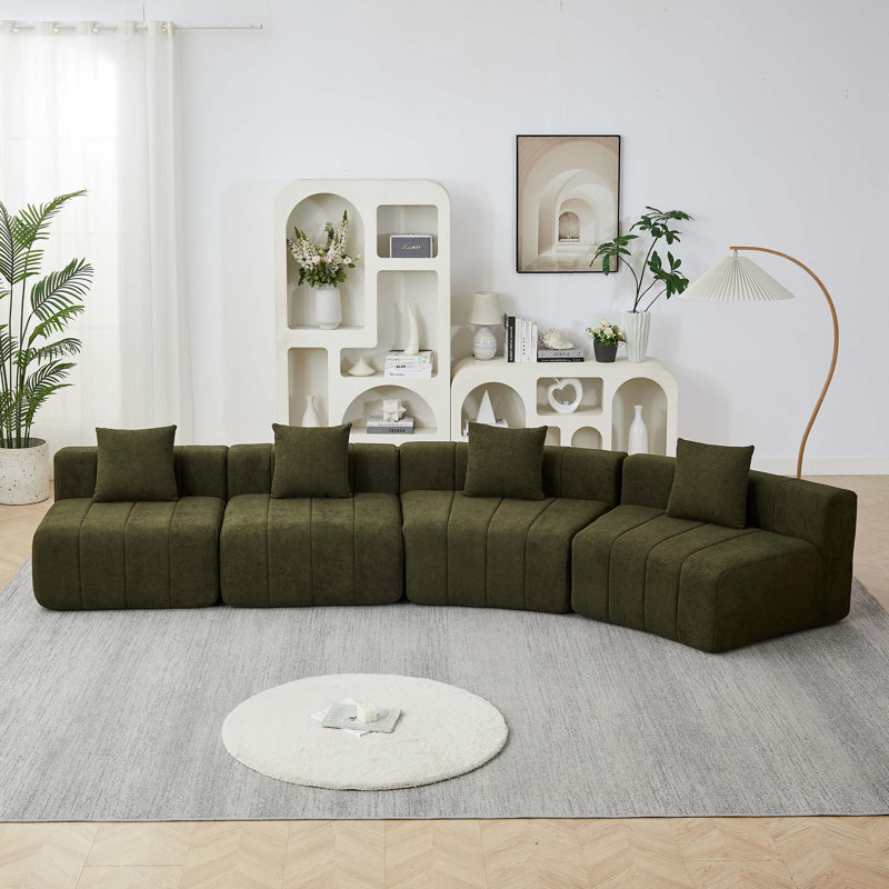 Canapé modulaire courbé Chenille, Chenille - Vert