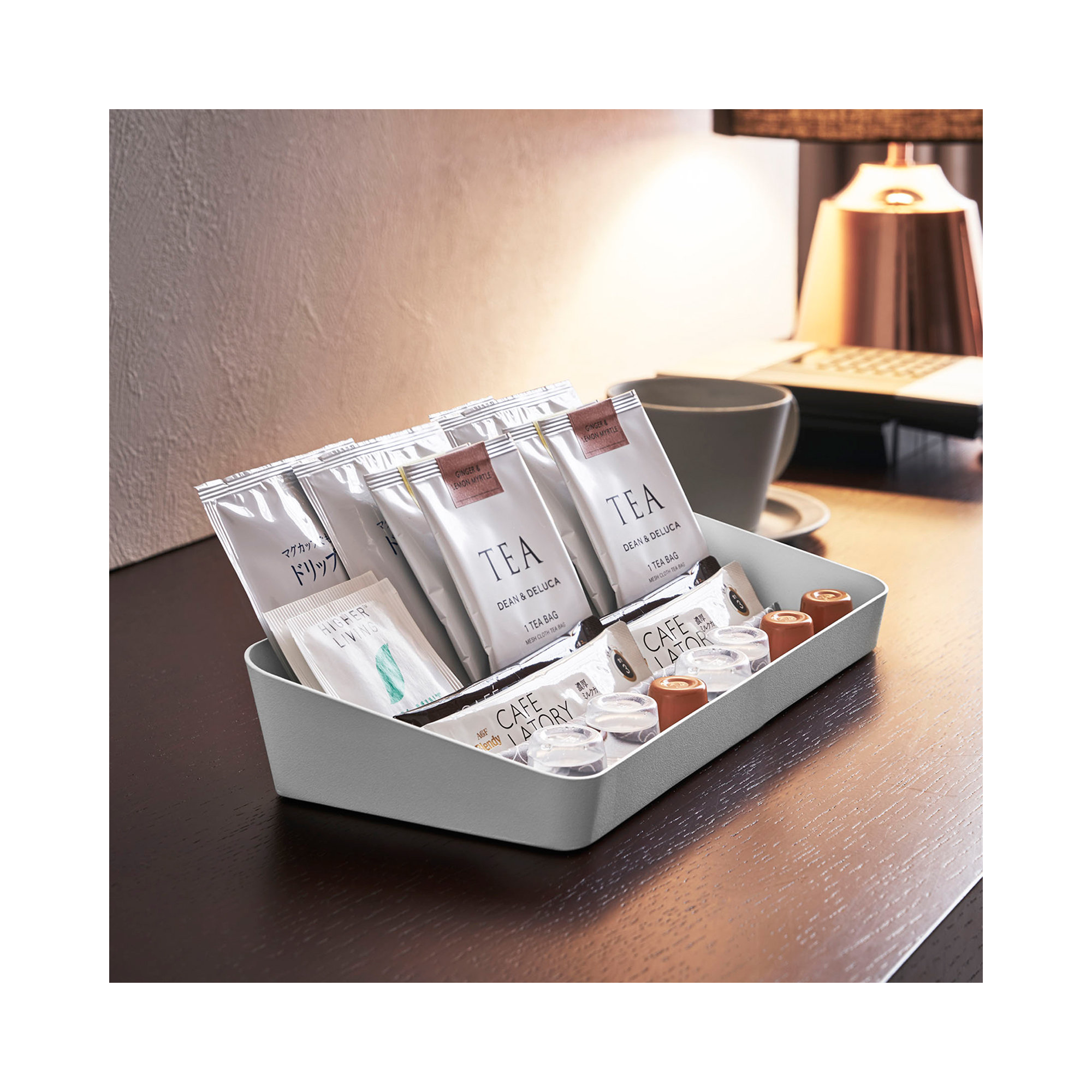 Yamazaki Home Space Saving Vanity Tray, Sloped, Steel, Large, 2" H x 11.8" W x 5.3" D, White