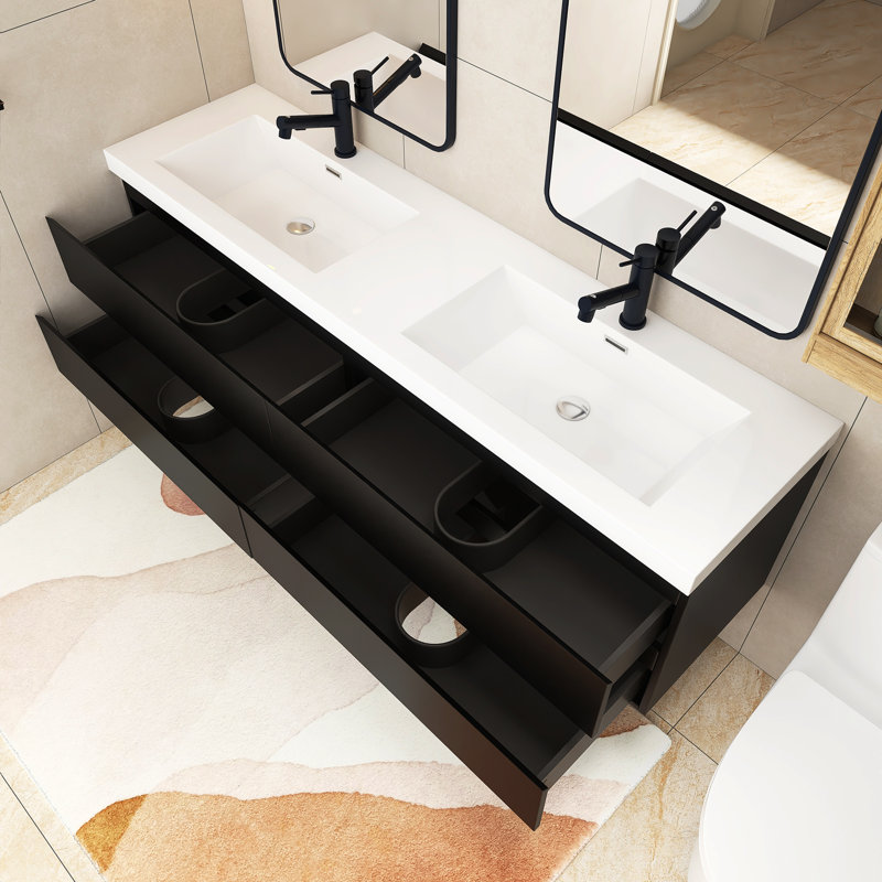 Ensemble de meuble-lavabo mural 71 po avec plateau en résine 71 po