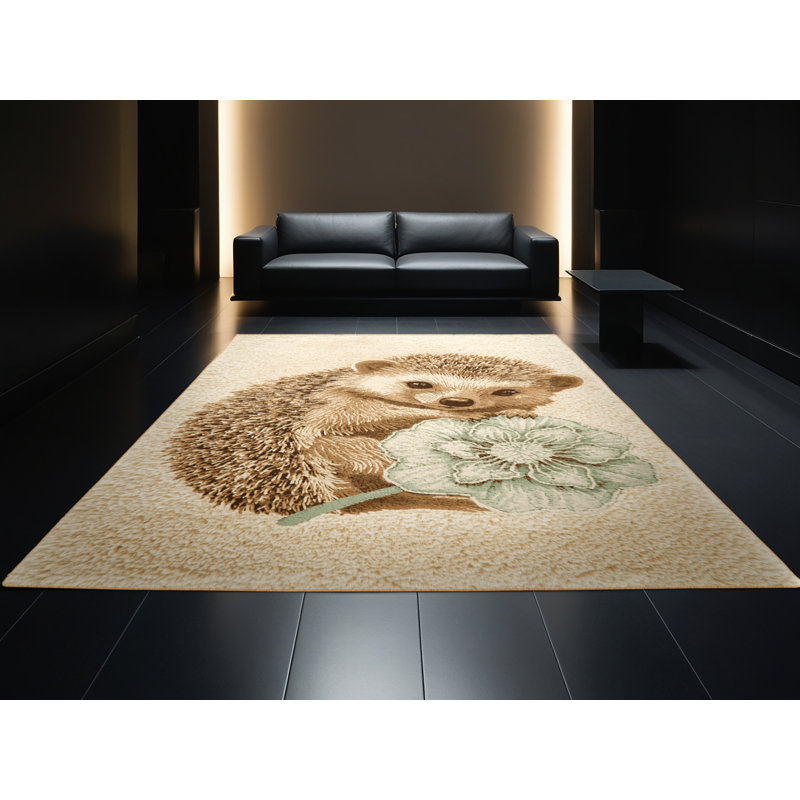 Machine Washable Williamsbridge St Patties Modern & Contemporary Abstract Rug in Beige – LightBrown Binding, 7x9