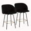 Ensemble de 2 tabourets de comptoir pivotants à hauteur fixe, structure en métal noir avec velours noir et repose-pieds en métal doré