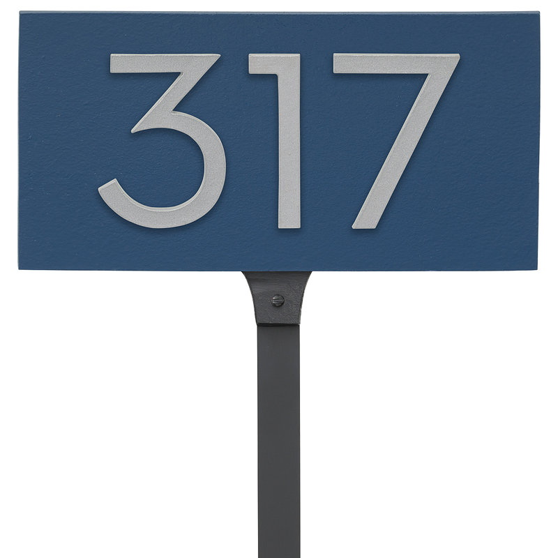 Enseigne d’adresse flottante sur 1 ligne, Bleu mer, Argent