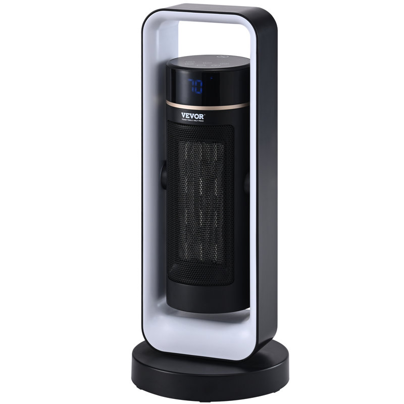 20-inch Black and Silver Ceramic Electric Heater with Thermostat
