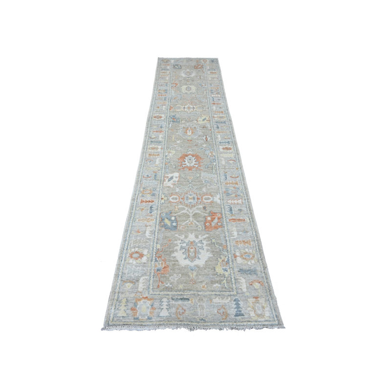 Tapis de couloir gris en laine noué à la main 2 pi 8 po x 11 pi 8 po Angora 35F39C6B862E421583E7396DEE1BDC06