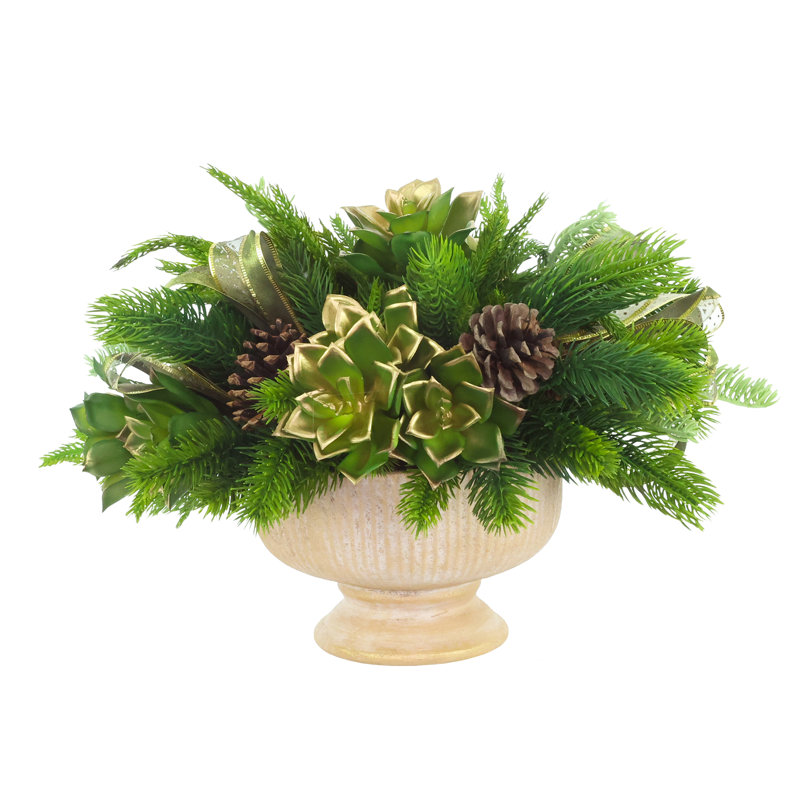 Holiday Centerpiece with Succulents and Pinecones
