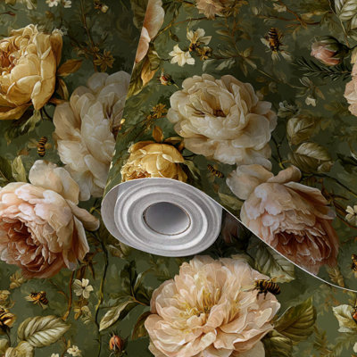 Papier auto-adhésif à peler et à coller avec vigne rose botanique rétro auto-adhésive et amovible 24 po x 118 po (60 x 300 cm)