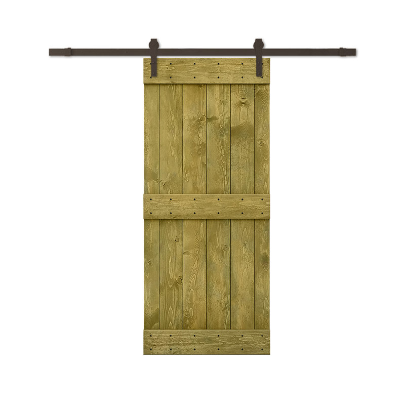 Porte de grange à panneaux et en bois avec quincaillerie d'installation, 22 po x 84 po, Vert jungle, Noir mat