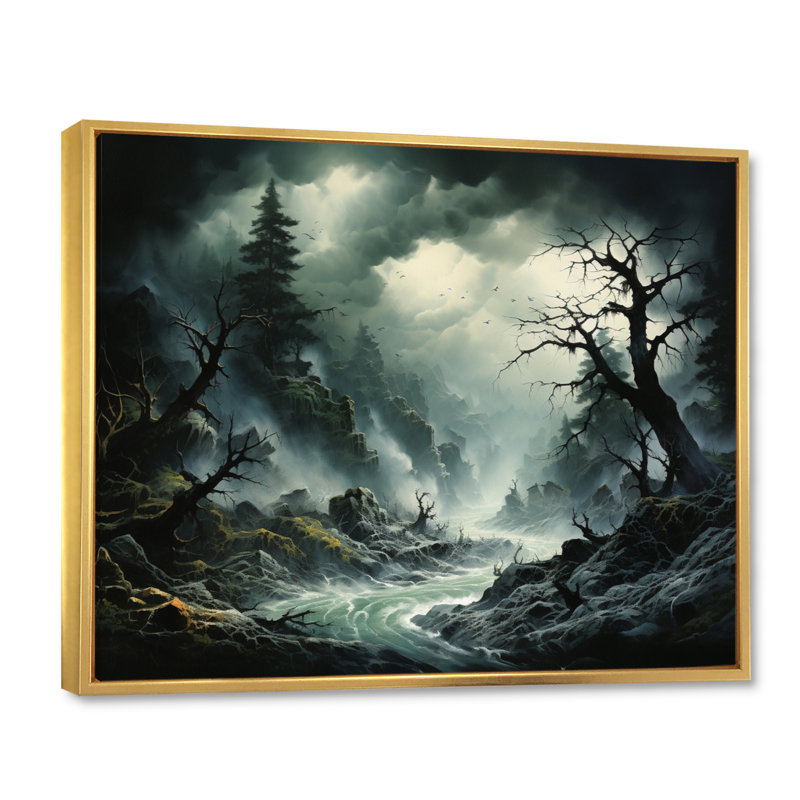 Tempête de rafales de chaos sur toile, H 12 po x l 20 po x P 1 po, Cadre flottant doré