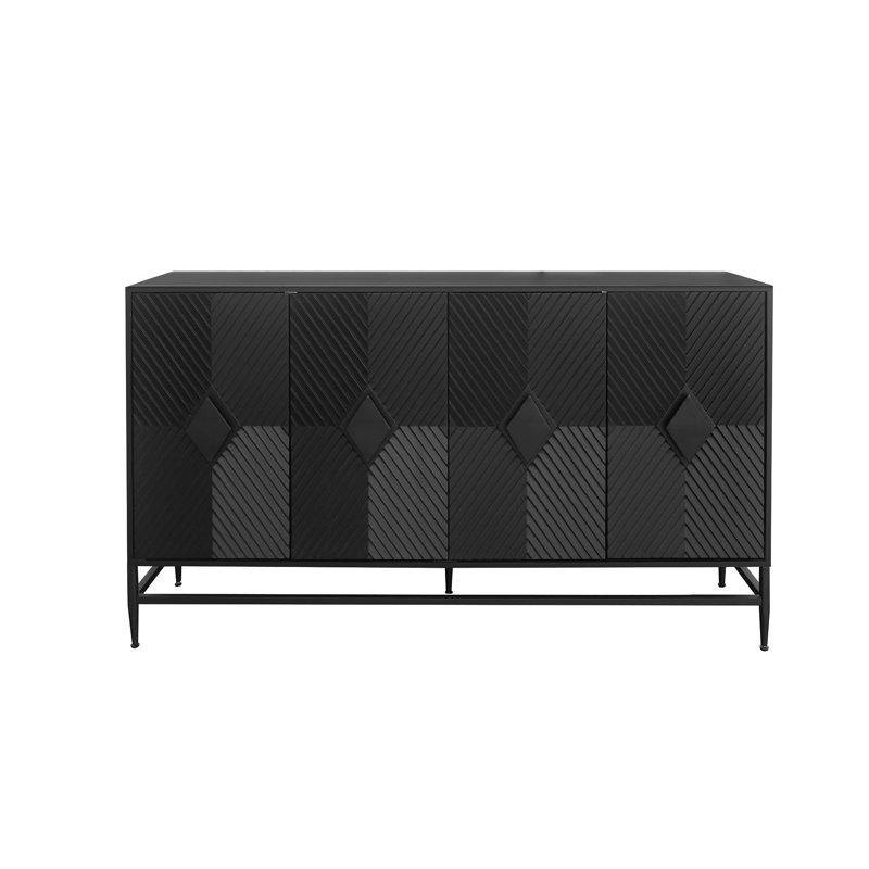 Fielden Lacquered 4 Door Wooden Cabinet, Matte Black