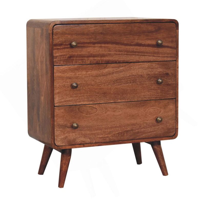 Commode courbée en bois massif et miel et caramel, Marron clair