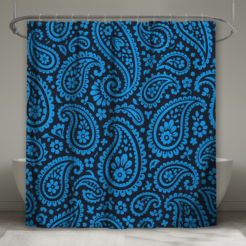 Rideau de douche bleu à motif floral très long, 70in W x 72in H