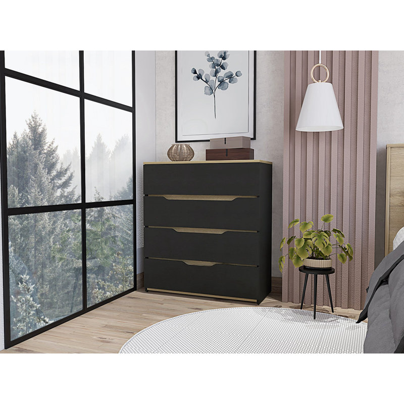 Commode 4 tiroirs Reedsville, Multicolore / noir