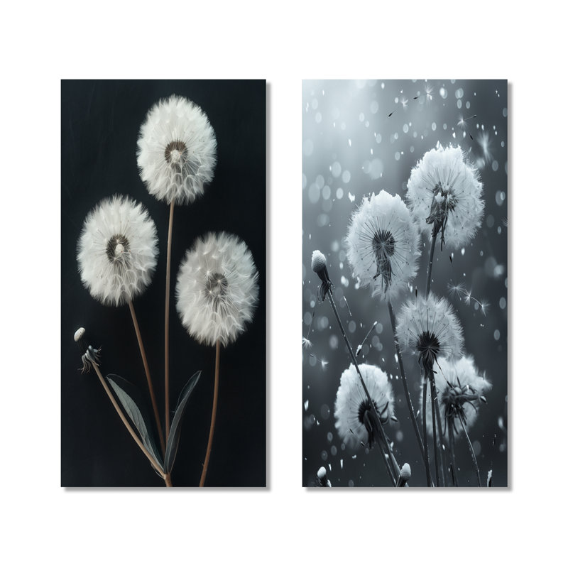 Elegant Dandelion Silhouette I - White Botanical, 32" H x 32" W