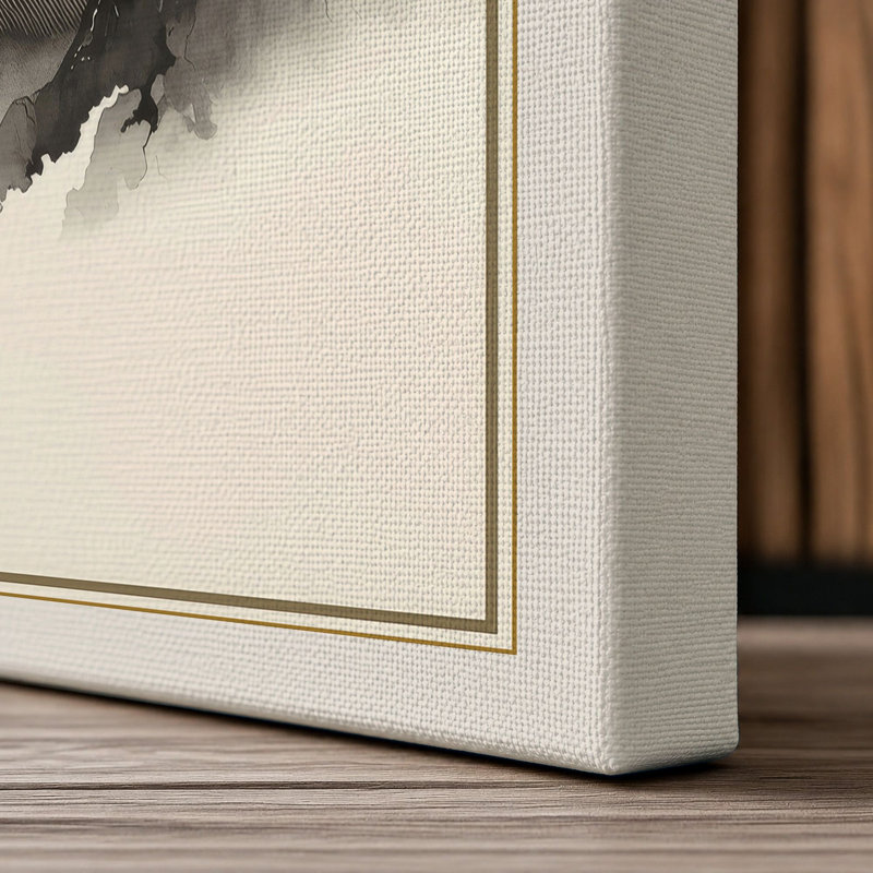 Mountains in Mist Japandi - Wrapped Canvas, 36x24 - 91.4 x 61.0 cm, Cream Border