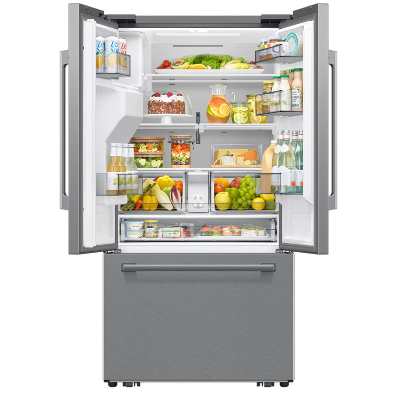 Samsung Bespoke AI 29 cu. ft. 3-Door French Door Refrigerator with Zero Clearance Fit & Sphere Ice in Stainless Steel, 34"