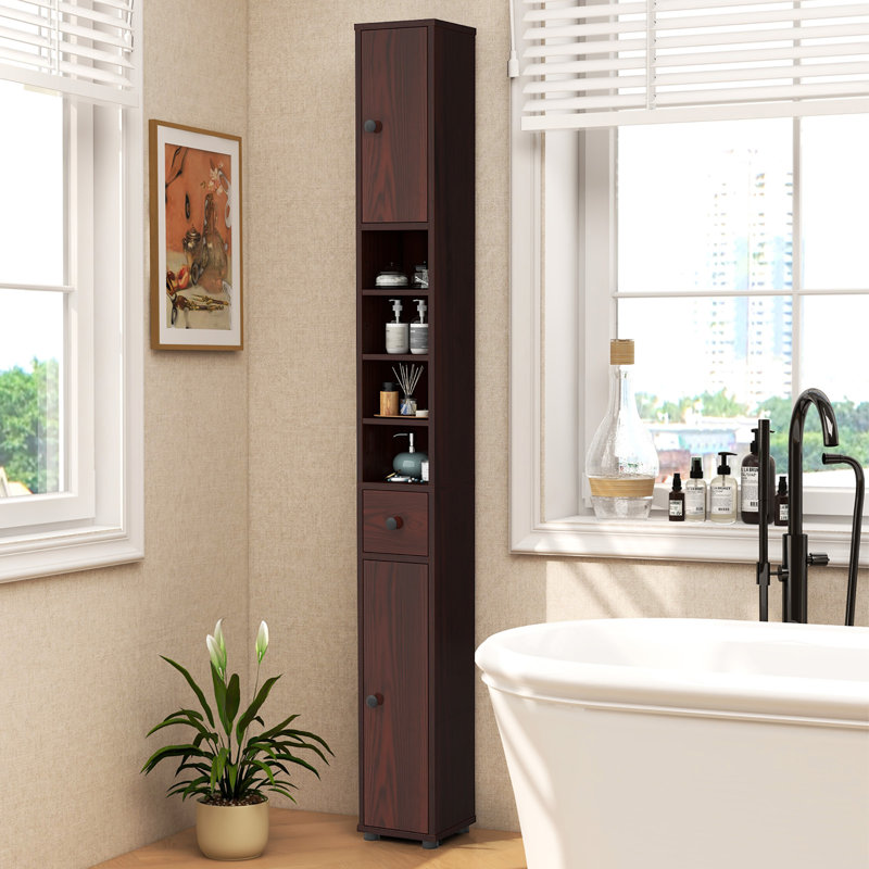 Armoire à linge autoportante Leeani, Brun foncé