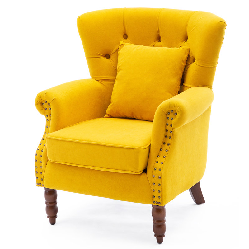 74.93Cm Wide Tufted Wingback Chair, Yellow