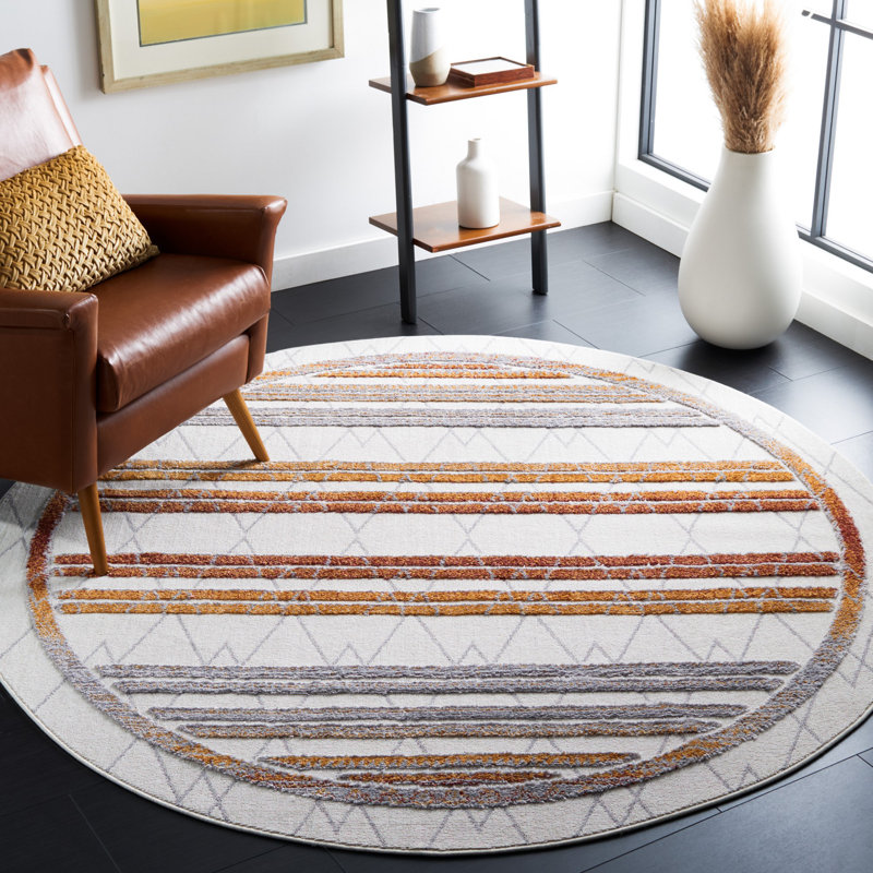Sheron Performance Striped Rug, Round 6'7"