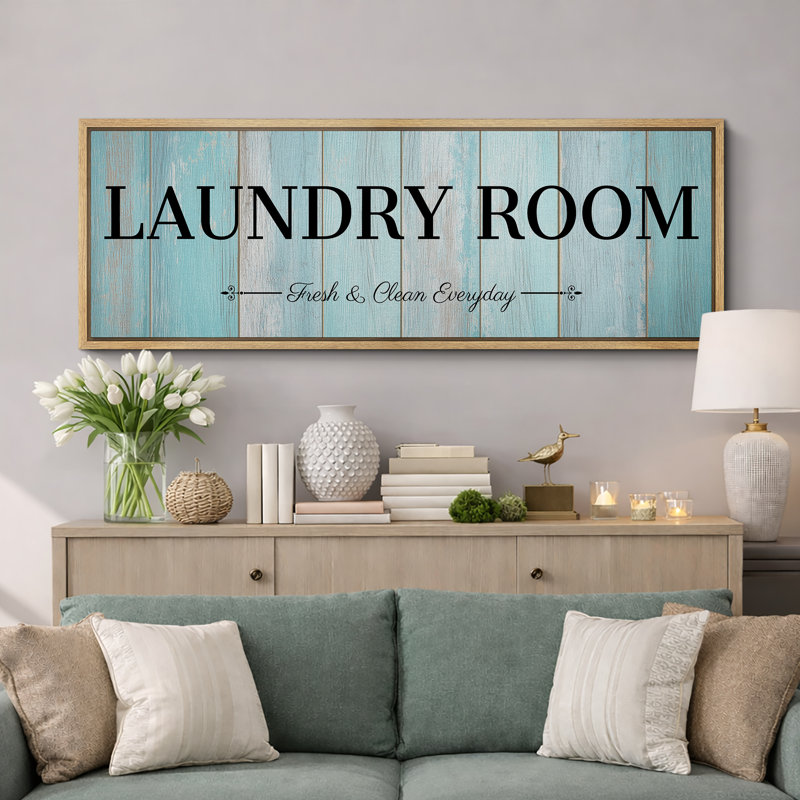 "Laundry Room", "Fresh & Clean Everyday Extra Large", impression sur toile encadrée, H 20 po x l 60 po x P 1,5 po, Naturel