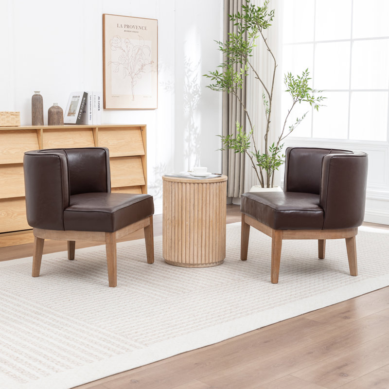 Fauteuil demi-tonneau rembourré Ezra, Café noir