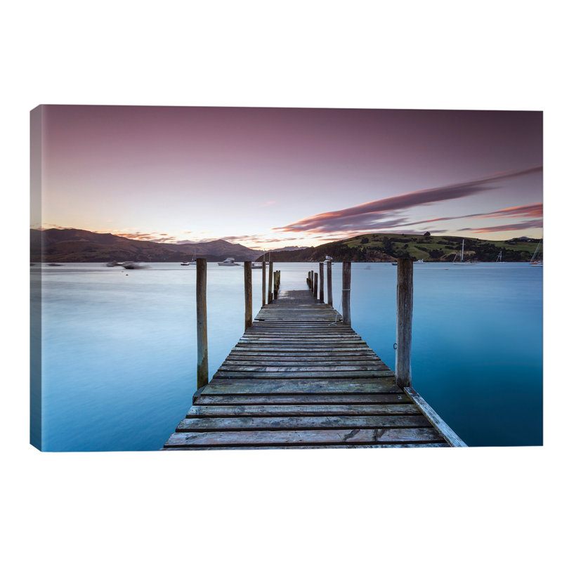 Pier At Sunset I, Akaroa Harbour, Akaroa, Banks Peninsula, Canterbury, South Island, New Zealand by Matteo Colombo - Wrapped Canvas Print
