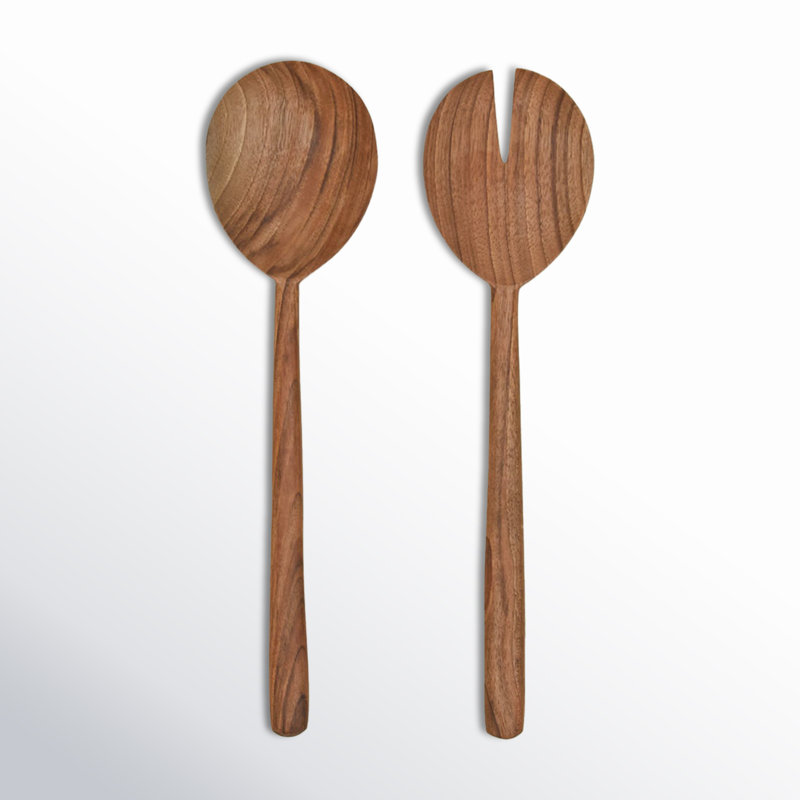 Hand Carved 2 Piece Wood Stainless Steel Salad Servers