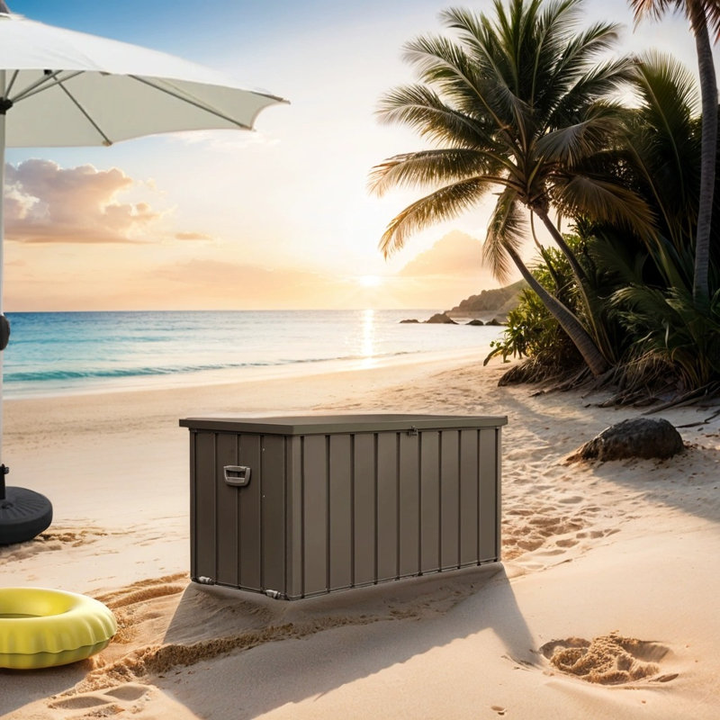 Coffre de rangement extérieur en acier imperméable 100 gallons Harmony, Brun foncé