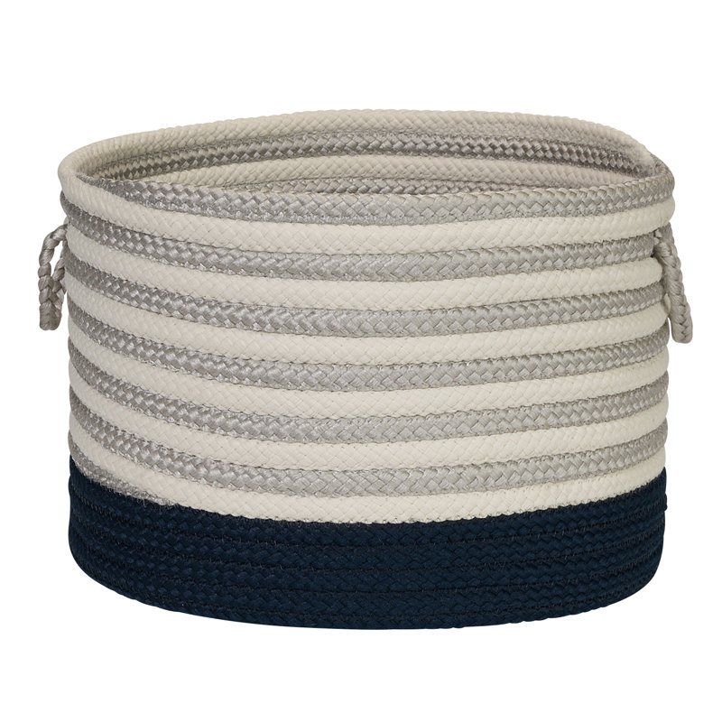 Panier de rangement rond ligné Chloe, Bleu marine, H 12 po x l 18 po x P 18 po