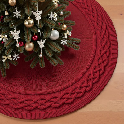 Cable Knit Christmas Tree Skirt, Burgundy, 48 Inch