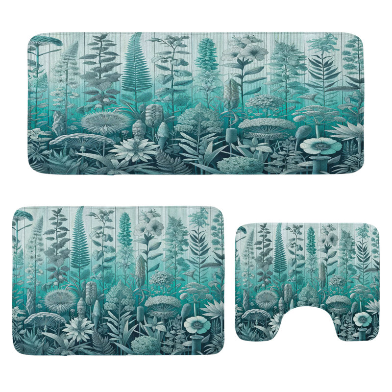  Ensemble de tapis de salle de bain 3 pièces Turquoise / bleu sarcelle pâle