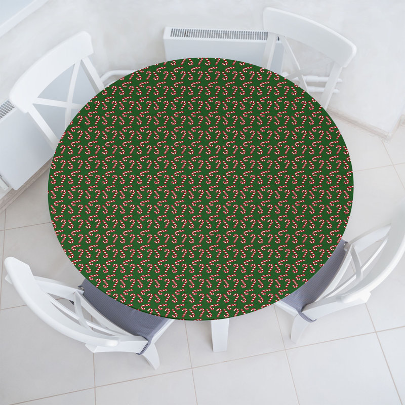The Holiday Aisle® Christmas Fitted Round Tablecloth Diameter Green Red White, 67.72" Round