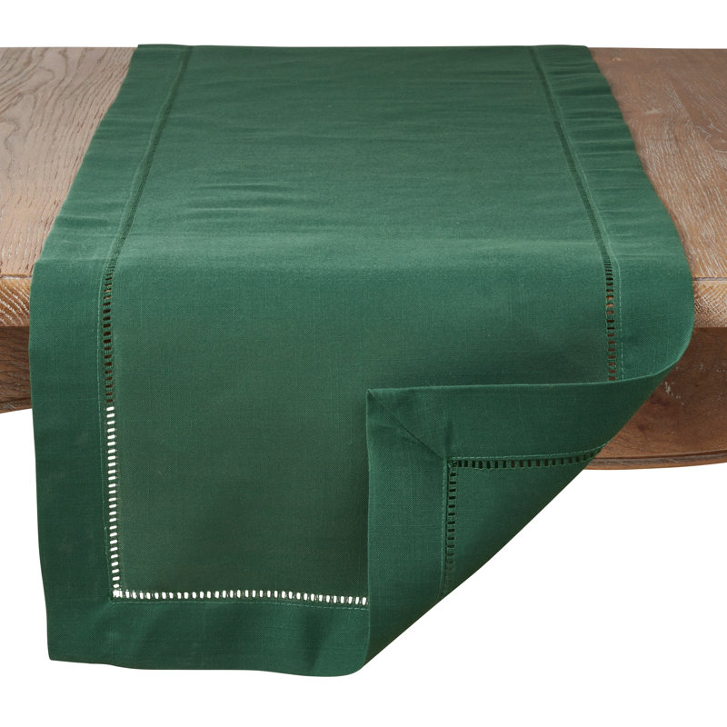 Jasper Green Hemstitched Polyester Table Runner 16 x 54 Inch