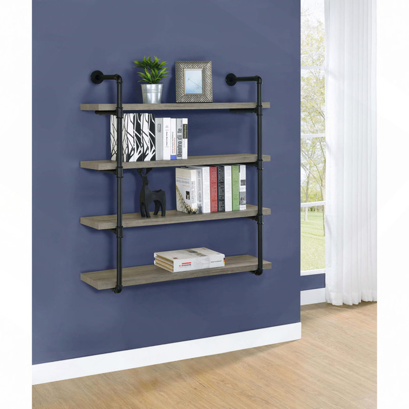Modern Floating Shelves, Driftwood 4-Tier Wall Shelf, Gray