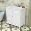 Meuble-lavabo de salle de bain avec lavabo en céramique, tiroir rabattable, deux tiroirs latéraux et tablette réglable-77647374