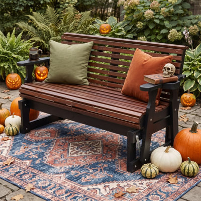 2-Seater Solid Wood Patio Glider Chair, Dark Grey And Dark Brown