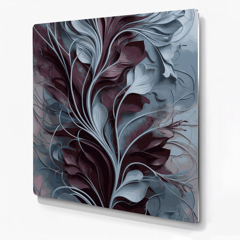"Abstract Florals 21", art mural en métal gris, H 8 po x l 8 po