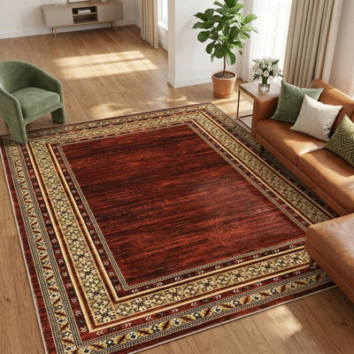 Tapis géométrique moderne rouge de 2,74 m x 3,66 m (9 x 12 pieds), en velours perle doux, lavable et pliable avec envers en TPR, idéal pour le salon, la chambre, la salle à manger, la salle familiale et la décoration intérieure contemporaine.