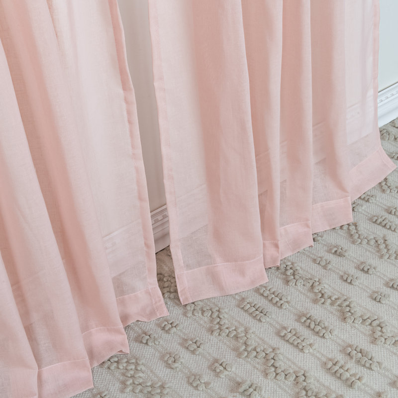 Gathered Linen-Textured Grommet Semi-Sheer Curtains (Set Of 2), Pink, 52" W x 84" L