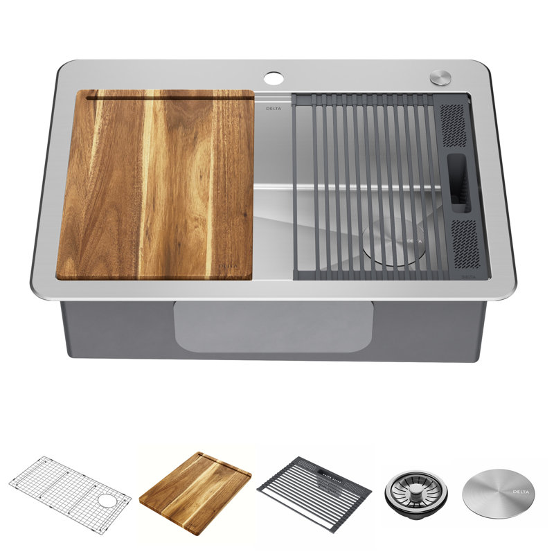 Delta Lorelai™ 30" L Workstation Kitchen Sink Drop-In Top Mount 16 Gauge Stainless Steel Single Bowl