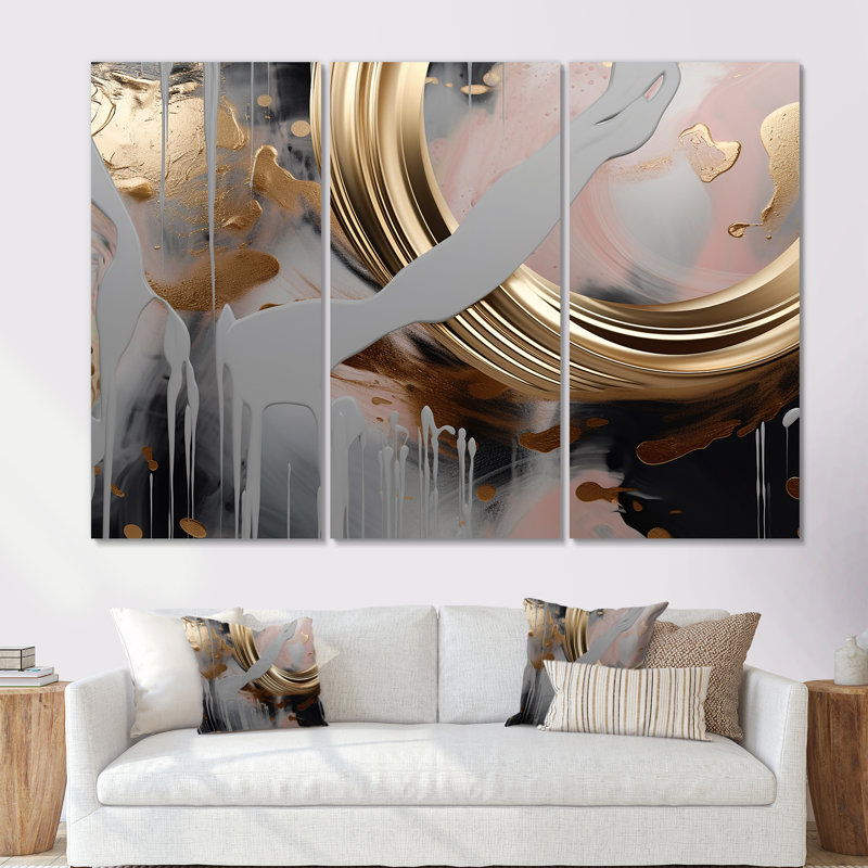 Abstrait abstrait doré et rose Infinity Rivers II - encre liquide, art mural abstrait, Toile tendue