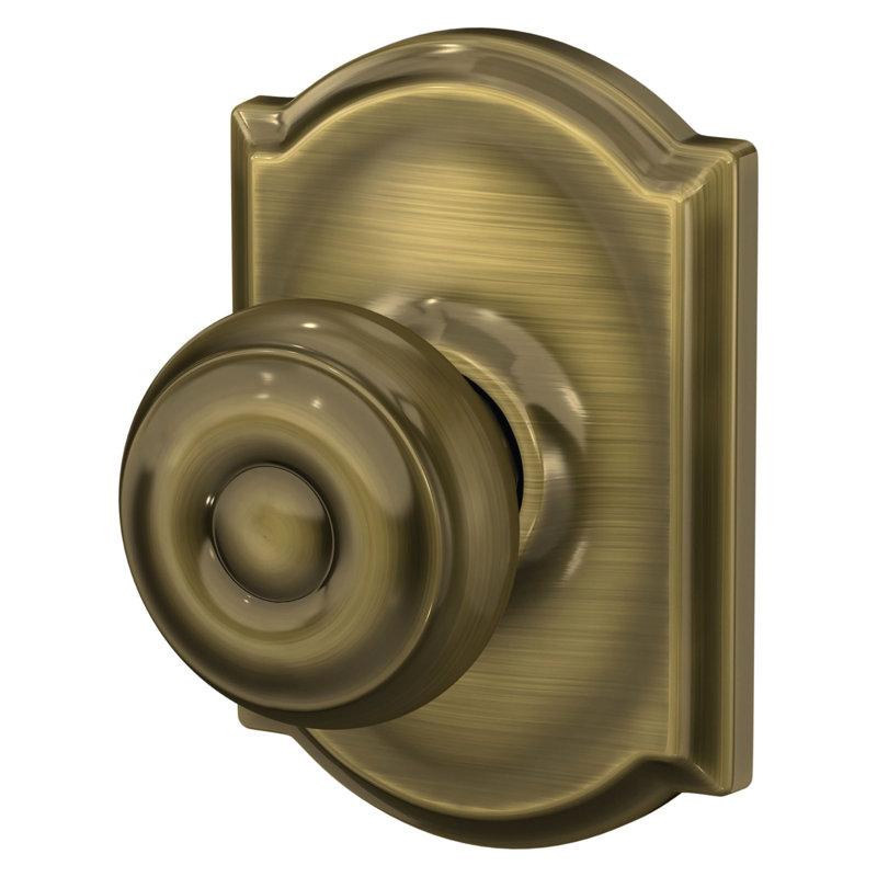 Georgian Passage Knob with Camelot Trim, Antique Brass