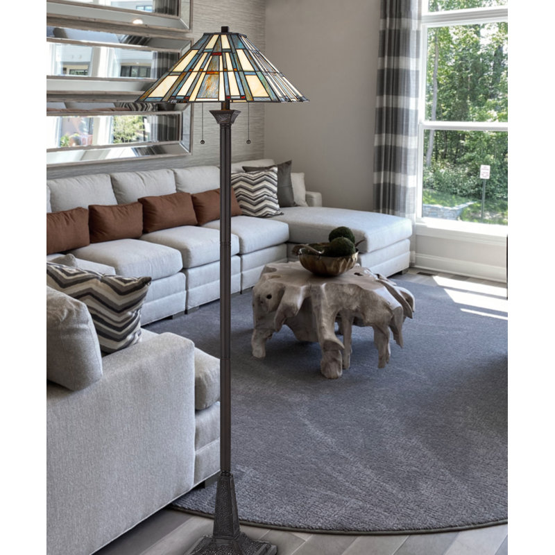 Lampe sur pied Tiffany 120 W en métal et résine avec interrupteur à chaînette, hauteur 157 cm (62 po).