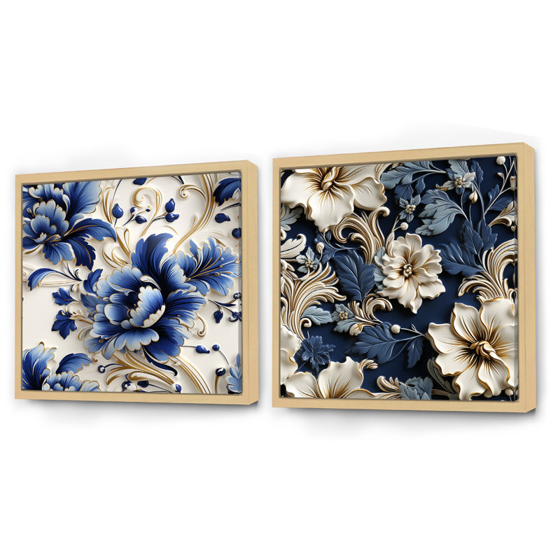 Erving - Ensemble de 2 collages carrés botaniques abstraits, H 16 po x l 33 po, Cadre flottant brun