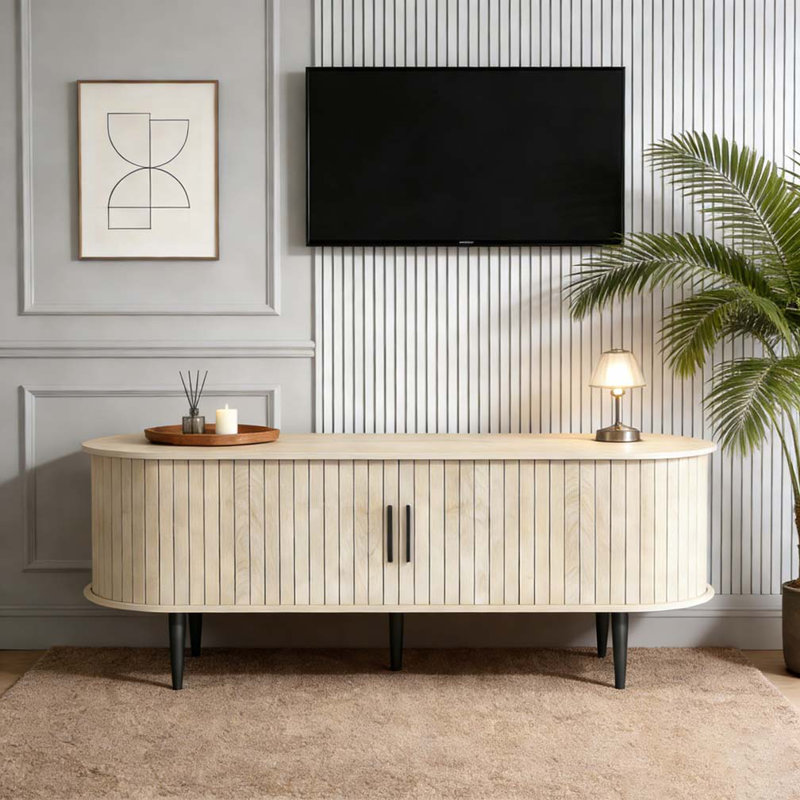 Meuble télé 47 po avec armoire moderne, Bois naturel