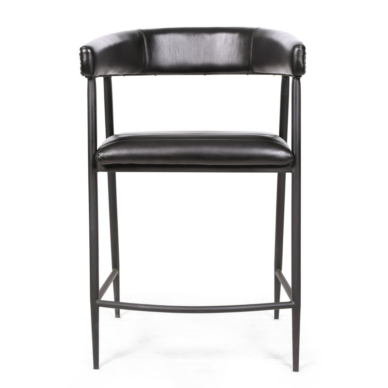Upholstered Counter Stool with Metal Frame, Black