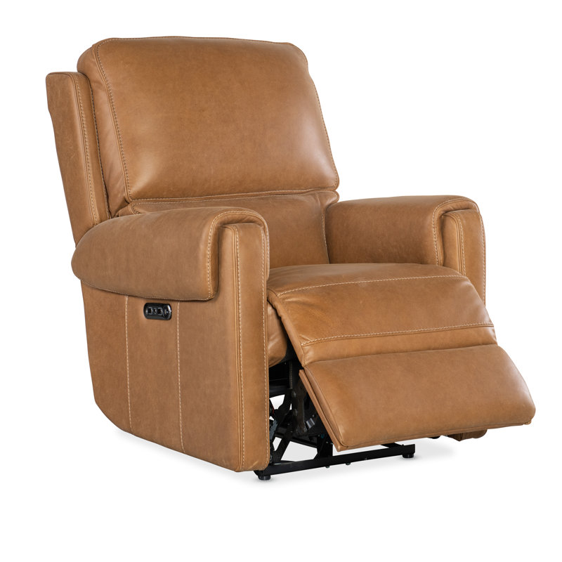 Fauteuil inclinable électrique en cuir véritable de 34 po de largeur Somers, Cuir véritable café Denver