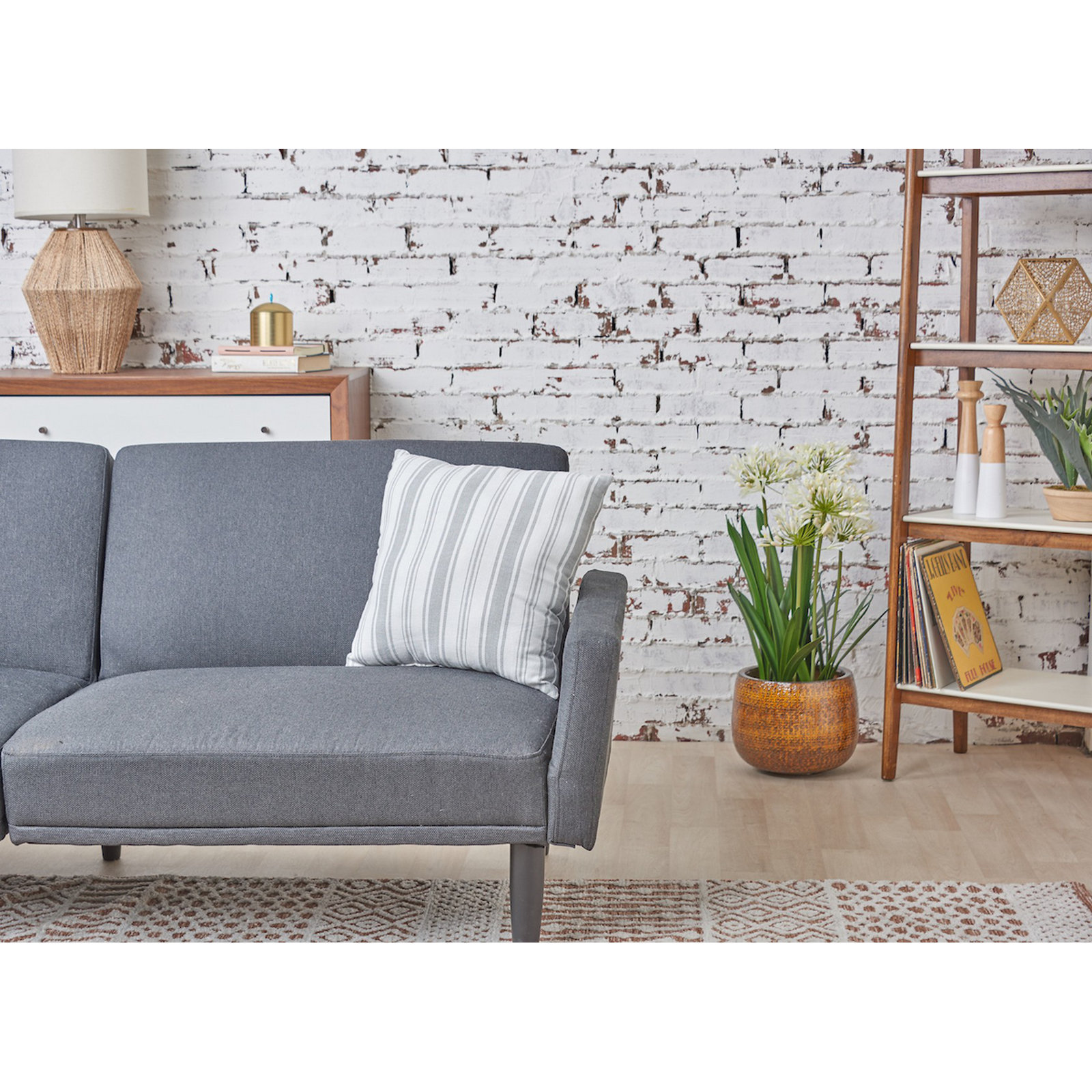 Savannah Stripe Woven Square Throw Pillow, Gray