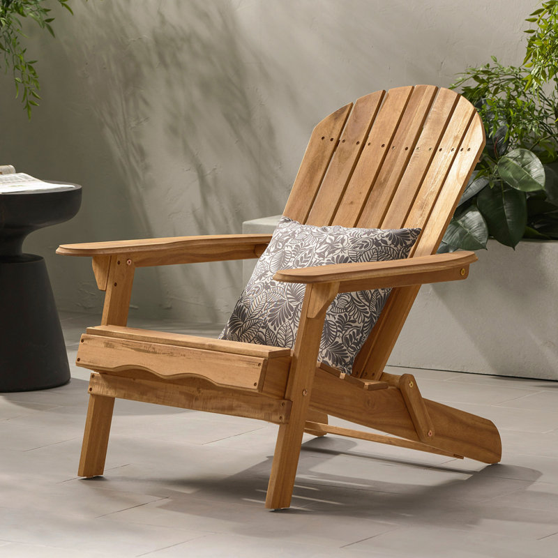 Folding Adirondack Chair Outdoor Wooden Accent Furniture Fire Pit Lounge Chairs,Foldable Design For Patio & Garden Relaxation With Slatted Back & Wide Armrests- Teak Finis