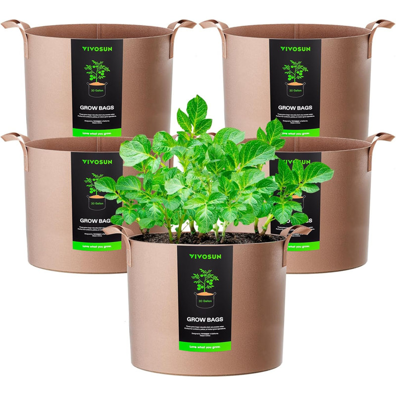 30 Gallon Thickened Nonwoven Fabric Grow Bag (5-Pack), 15.9" H x 23.8" W x 23.8" D