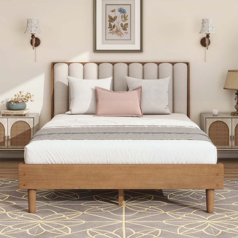 Lit en bois avec tête de lit confortable, Grand lit